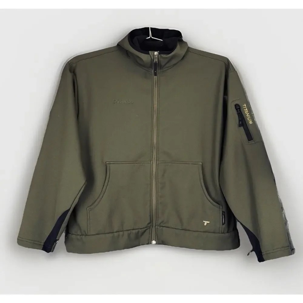 Columbia Titanium Interchange Jacket Mens XXL Olive Green Full Zip Lined Hooded